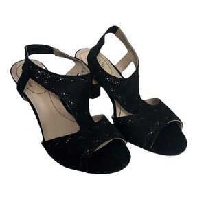 LifeStride Soft System Shoes Women's S 9M Black Laser Cut Suede Heels Channing